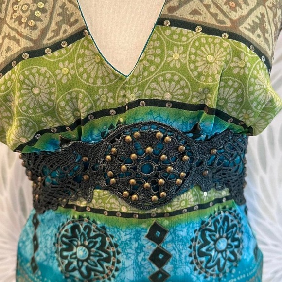 Vintage Bisou Bisou Michelle Bohbot Green Blue Halter Top Size XS - Picture 3 of 8
